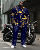 Vintage Chain Printed Long Sleeve Lapel Shirt 2 Piece Set Big & Tall Men's